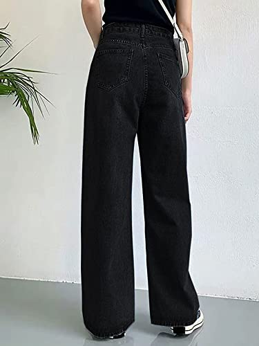 HDLTE Women Wide Leg Jeans Junior High Waist Baggy Jeans Loose Boyfriends Jeans Black Washed - Image 3