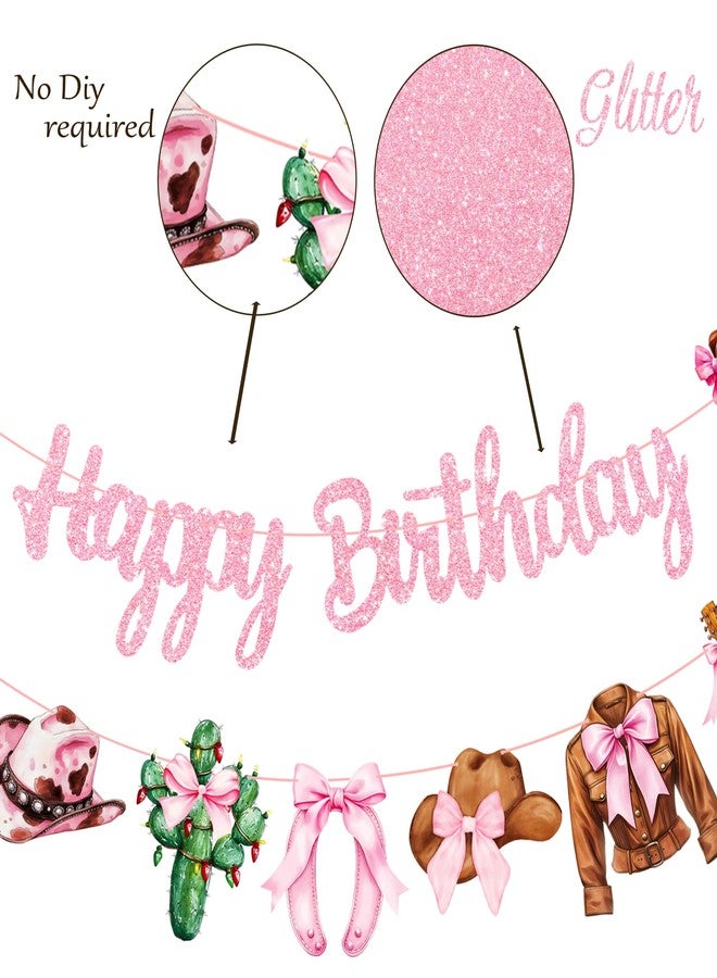 اوموني مستلزمات حفلات عيد ميلاد راعية البقر الغربية: لافتات عيد ميلاد وردية لامعة مزينة بفيونكات وأحذية، 3 قطع من الزينة المعلقة على شكل فيونكات وأحذية، لافتات ديسكو راعية البقر المقطوعة لتزيين حفلات توديع العزوبية بطابع الغرب المتوحش - Image 5