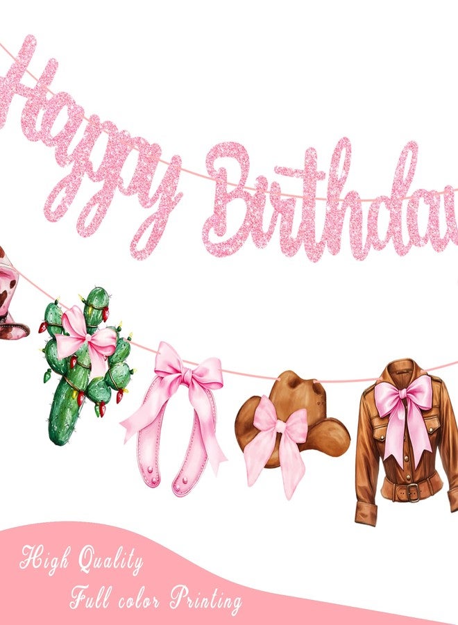 اوموني مستلزمات حفلات عيد ميلاد راعية البقر الغربية: لافتات عيد ميلاد وردية لامعة مزينة بفيونكات وأحذية، 3 قطع من الزينة المعلقة على شكل فيونكات وأحذية، لافتات ديسكو راعية البقر المقطوعة لتزيين حفلات توديع العزوبية بطابع الغرب المتوحش - Image 4