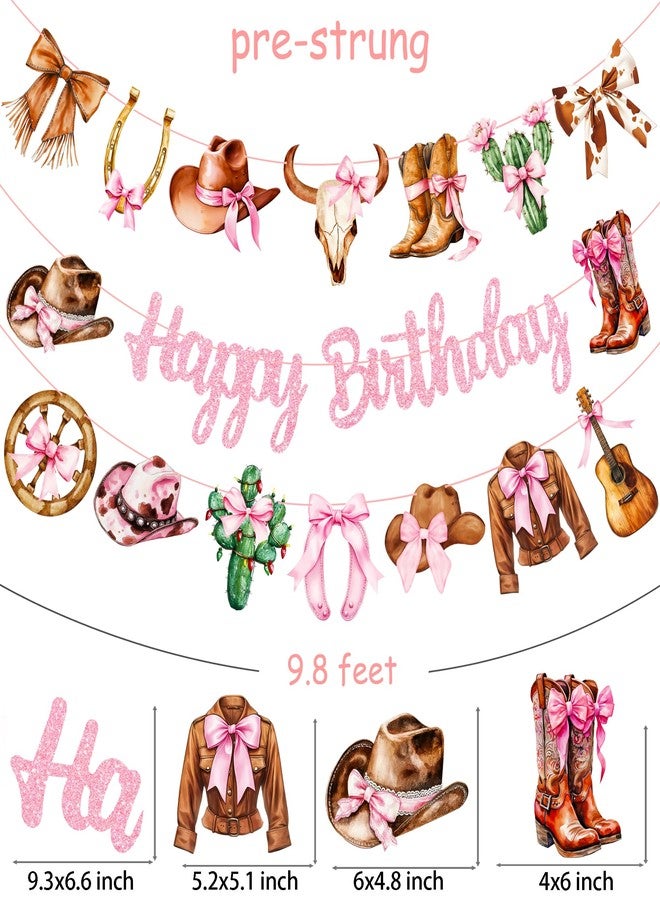 اوموني مستلزمات حفلات عيد ميلاد راعية البقر الغربية: لافتات عيد ميلاد وردية لامعة مزينة بفيونكات وأحذية، 3 قطع من الزينة المعلقة على شكل فيونكات وأحذية، لافتات ديسكو راعية البقر المقطوعة لتزيين حفلات توديع العزوبية بطابع الغرب المتوحش - Image 3