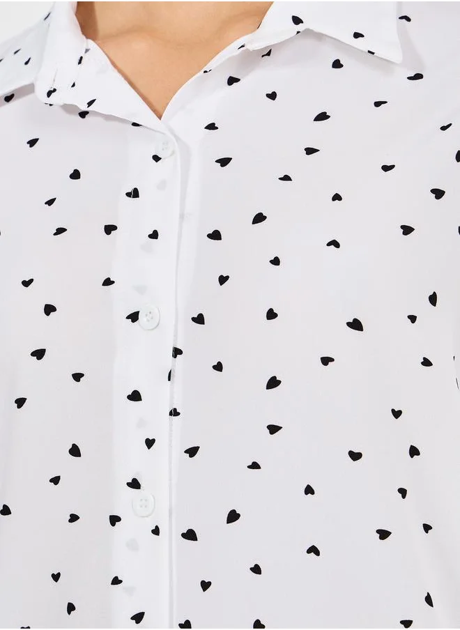 ستايلي Woven Heart Print High Low Hem Shirt