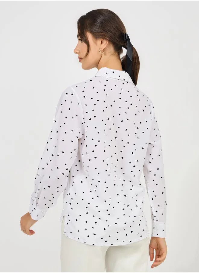 ستايلي Woven Heart Print High Low Hem Shirt