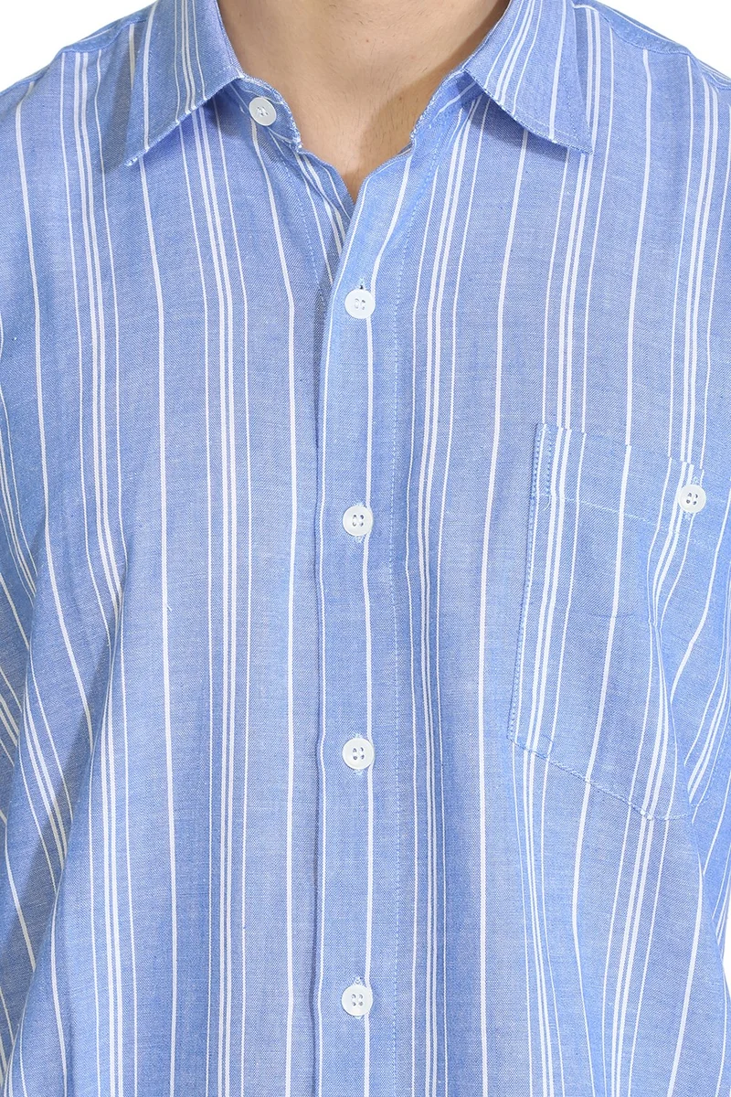 اليش شيل بيزي Short Sleeve Şile Cloth Single Pocket Men's Shirt Blue White Striped 3019