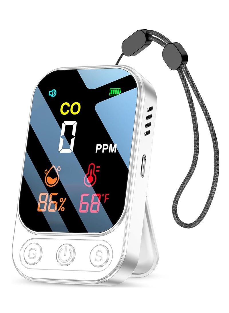 Carbon Monoxide Detector with Intelligent Alarm Function, 3-in-1 CO Detector Moisture/Temperature/Carbon Monoxide Concentration, Portable Rechargeable CO Warner for Household/Motorhome/Camping - Image 1