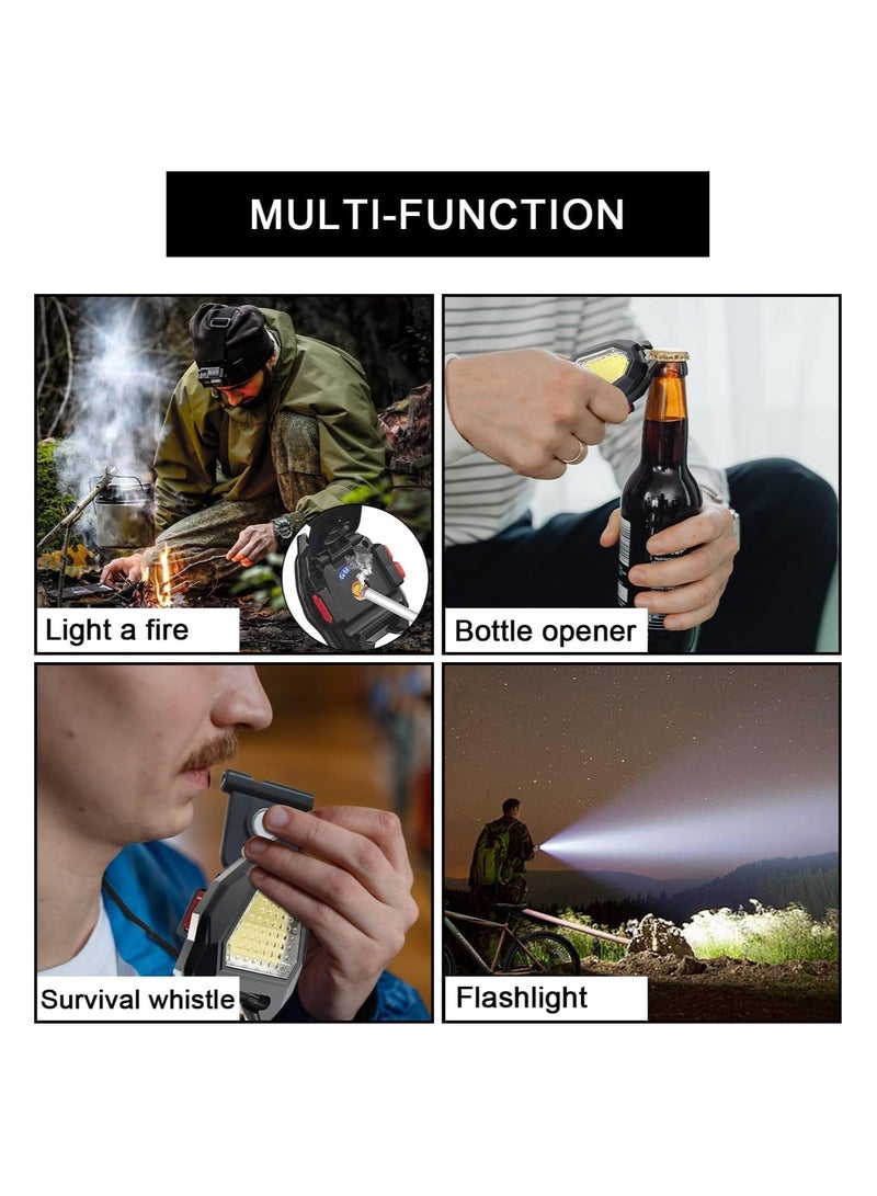 COB Keychain Flashlight Back USB Charging Whistle Lighter for Camping Adventure - Image 3