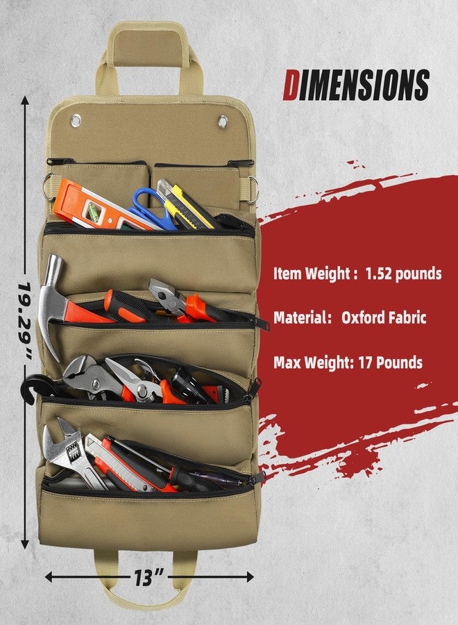 UUP Tool Bag Roll Up, UUP Heavy Duty Rolled Empty Tool Storage Organization, Portable Foldable Rollup Organizer with 2 Small Pouches, Rollable Carrying Toolbag, Dad Men Mechanic Birthday Gifts, Khaki - Image 3