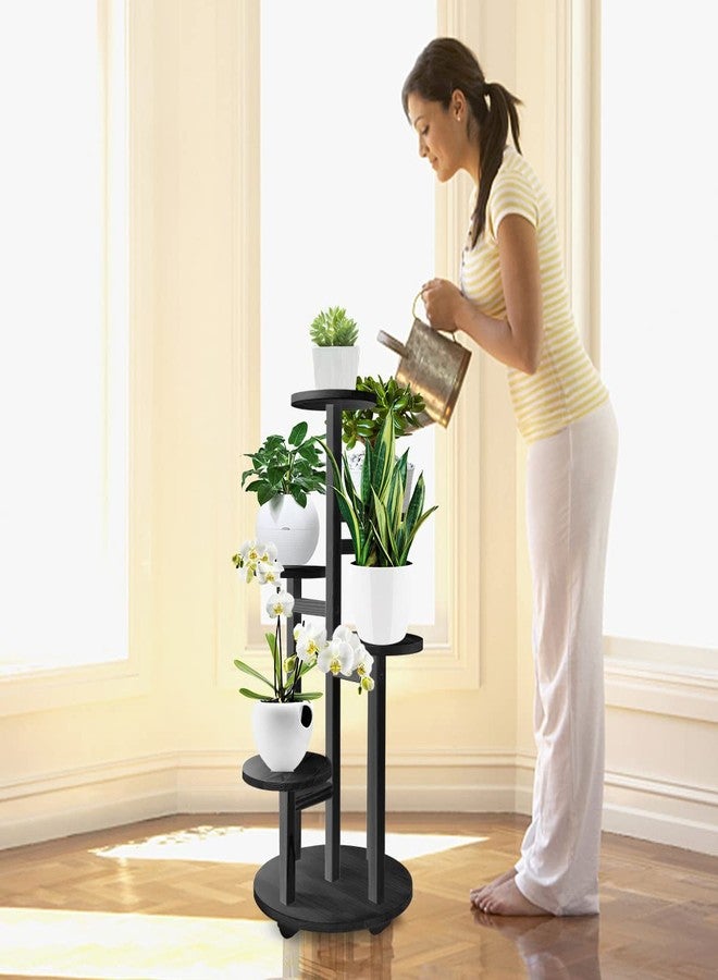 GEEBOBO 5 Tiered Tall Plant Stand for Indoor, Wood Plant Shelf Corner Display Rack, Multi-tier Planter Pot Holder Flower Stand for Living Room Balcony Garden Patio (Black) - Image 3