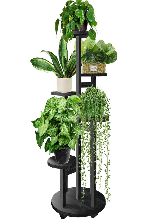 GEEBOBO 5 Tiered Tall Plant Stand for Indoor, Wood Plant Shelf Corner Display Rack, Multi-tier Planter Pot Holder Flower Stand for Living Room Balcony Garden Patio (Black) - Image 1
