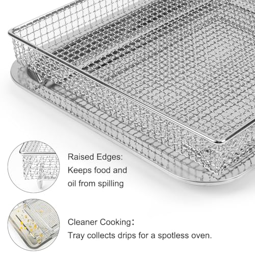 YQL Stainless Steel Air Fryer Basket and Tray Set, Compatible with Cuisinart TOA-60 TOA-65 TOA-70, Mesh Wire Rack & Baking Pan Replacement for Convection Toaster Oven, Dishwasher Safe - Image 5