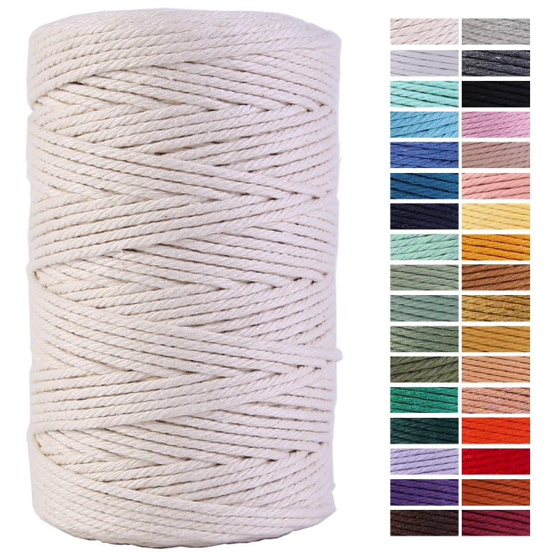 ZXCDINO Macrame Cord 3mm x 220Yards 100% Natural Cotton Macrame Rope Cotton Cord for Handmade Macrame Supplies, Wall Hanging, Plant Hangers, Crafts, Knitting, Decorative Projects - Image 1