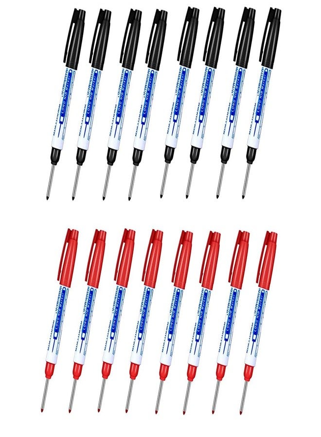 SEIWEI 30mm Deep Hole Marker Pen Long Nib Waterproof Pens Mechanical Carpentry Pen for Construction Positions Woodworking Decoration (16PCS, Black+Red) - Image 1