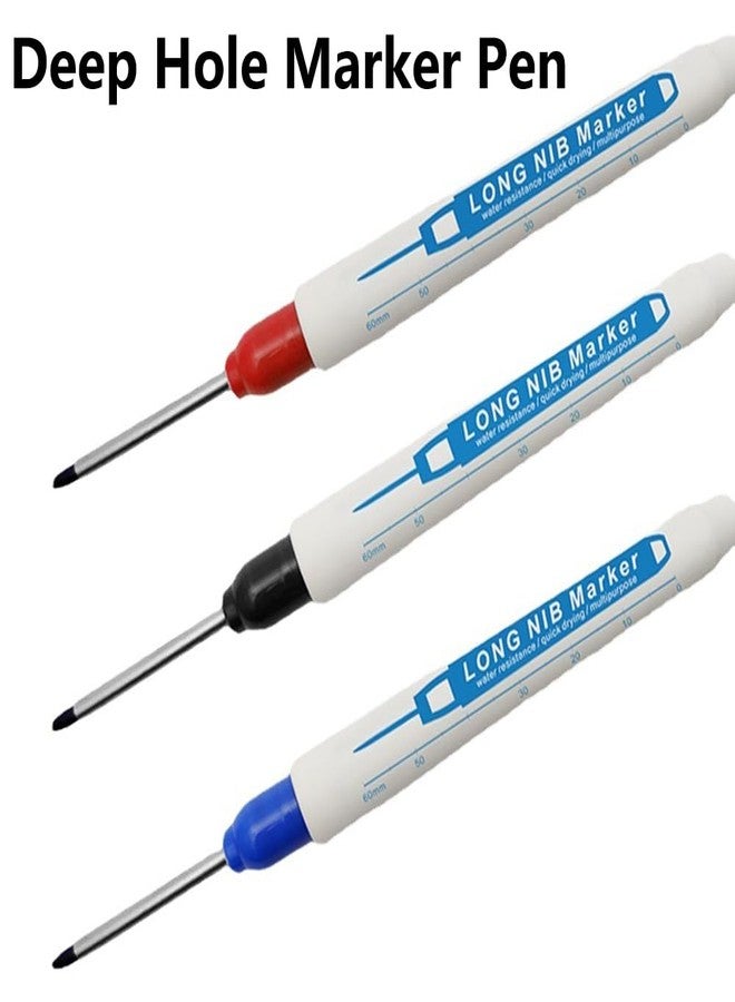 SEIWEI 30mm Deep Hole Marker Pen Long Nib Waterproof Pens Mechanical Carpentry Pen for Construction Positions Woodworking Decoration (16PCS, Black+Red) - Image 3