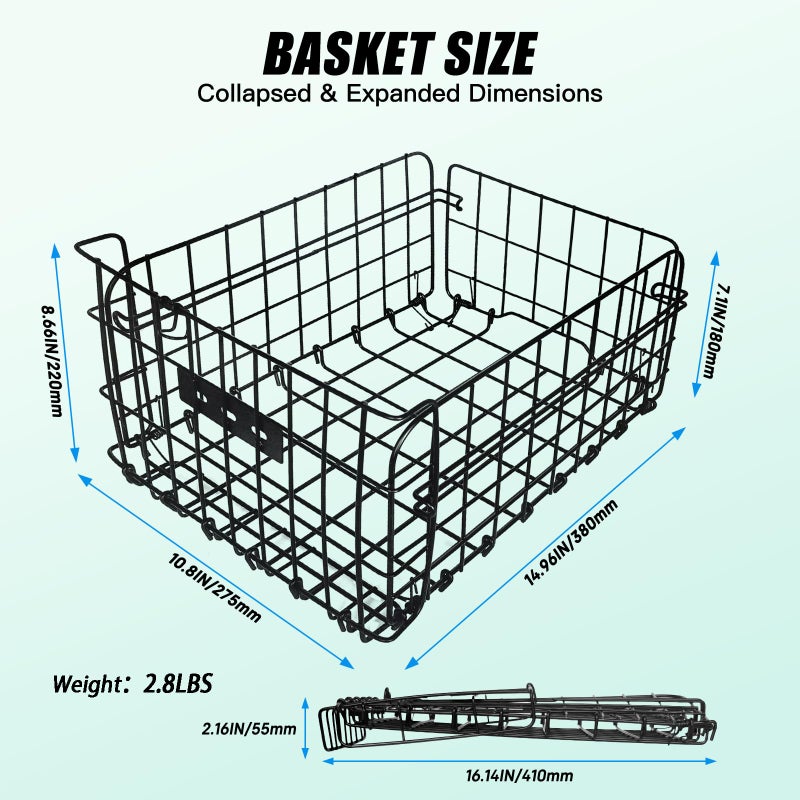 RAYMACE Bike Basket Rear,Bicycle Basket with Removable Liner,Rainproof Cover and Cargo Net,Folding Bike Baskets for Adult,Quick Release Design Fits for Most Rear Mounted Bike Rack - Image 5