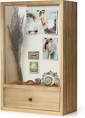 TJMOREE TJ.MOREE Deep Shadow Box Frame with Drawer, Shadowbox Display Case with Glass Window Picture Frame Memorabilia Bouquet - Image 1