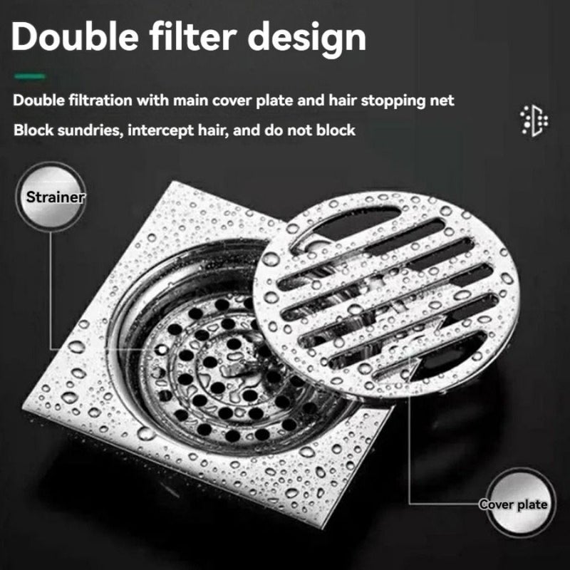 304 Floor Drain Square Shower Anti Odor Floor Drain Filter Bathroom Accessories Gun Color - Image 2