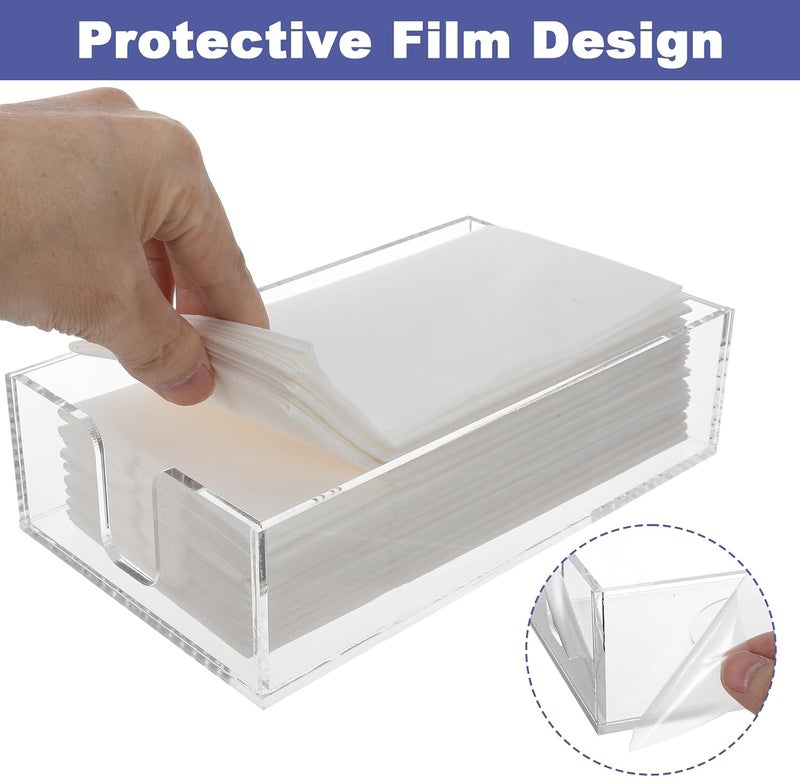 Dimeho 2pcs Clear Napkin Holder Flat Napkin Holder for Table Acrylic Guest Towel Holders Clear Bathroom Paper Hand Towels Storage Tray Napkins Tray Hand Towel Organizer for Kitchen Dining Hotel Wedding Party - Image 3