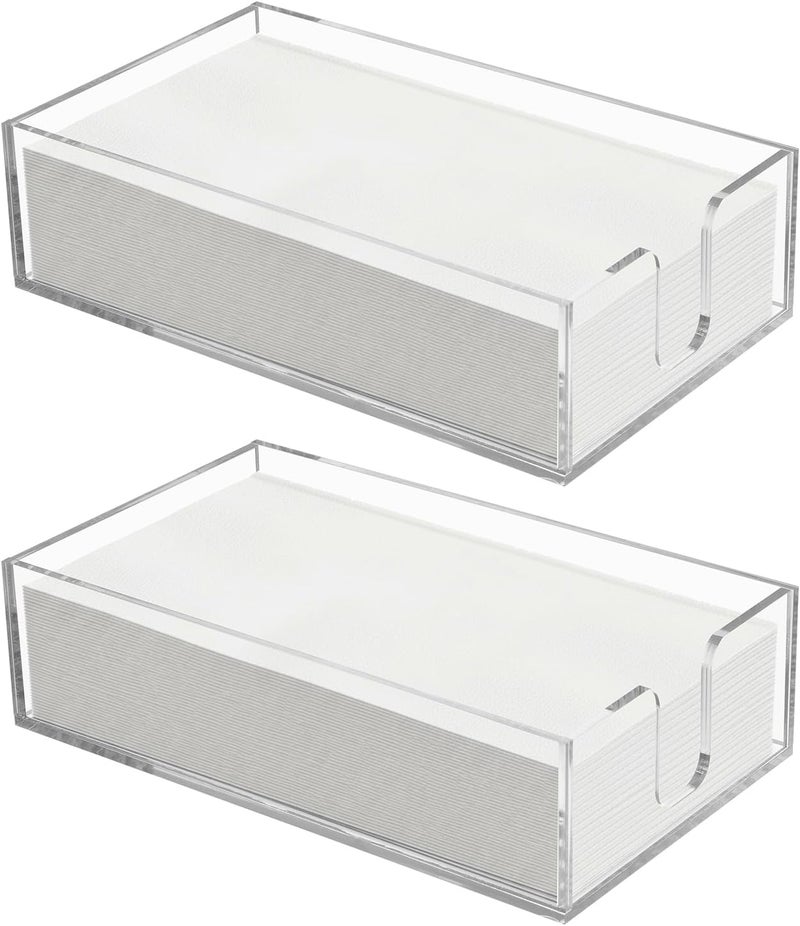 Dimeho 2pcs Clear Napkin Holder Flat Napkin Holder for Table Acrylic Guest Towel Holders Clear Bathroom Paper Hand Towels Storage Tray Napkins Tray Hand Towel Organizer for Kitchen Dining Hotel Wedding Party - Image 1