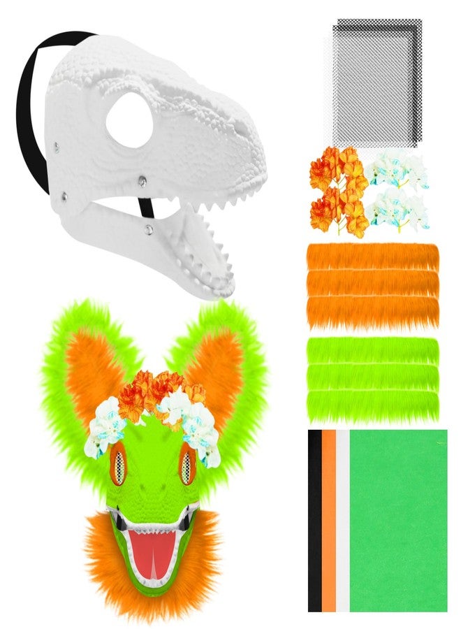 Auch 19 Pcs DIY Dino Mask Kit Dinosaur Masks Furry Therian Dino Costume Sets for Animal Themed Halloween Party (Green) - Image 1