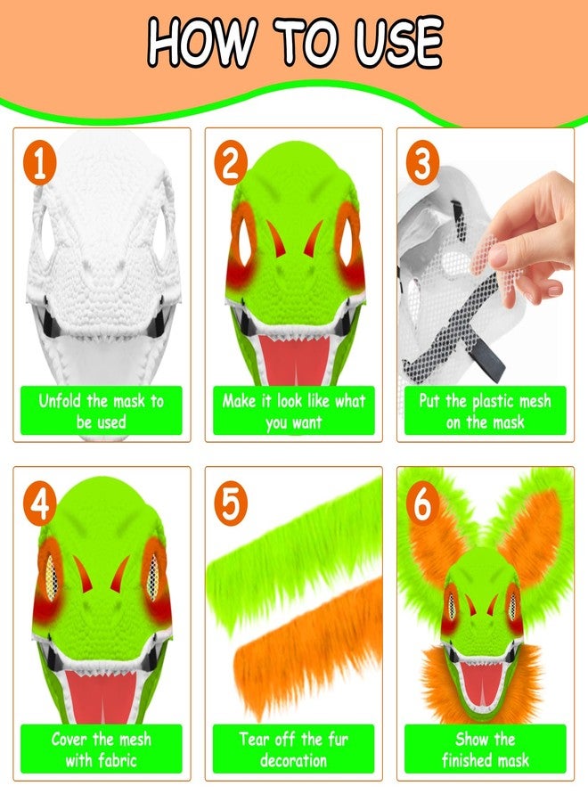 Auch 19 Pcs DIY Dino Mask Kit Dinosaur Masks Furry Therian Dino Costume Sets for Animal Themed Halloween Party (Green) - Image 4