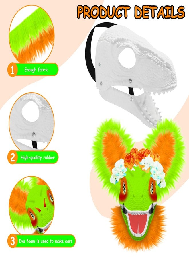 Auch 19 Pcs DIY Dino Mask Kit Dinosaur Masks Furry Therian Dino Costume Sets for Animal Themed Halloween Party (Green) - Image 2