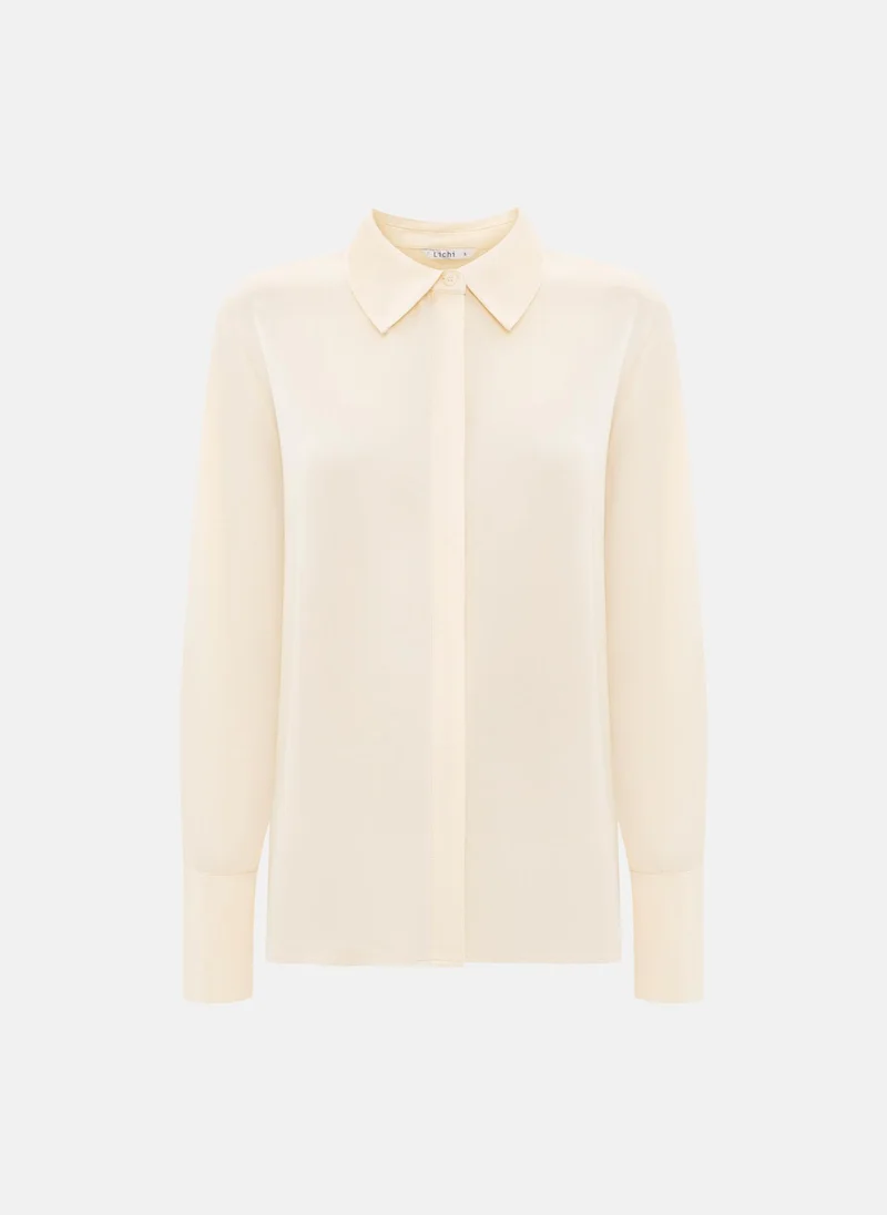 Lichi Satin shirt with concealed buttons