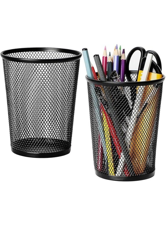 حامل قلم شبكي معدني مدور الشكل (أسود) - Image 1