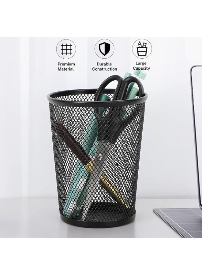 حامل قلم شبكي معدني مدور الشكل (أسود) - Image 3