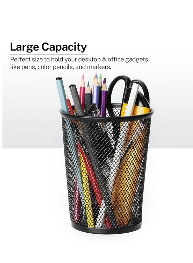 حامل قلم شبكي معدني مدور الشكل (أسود) - Image 2