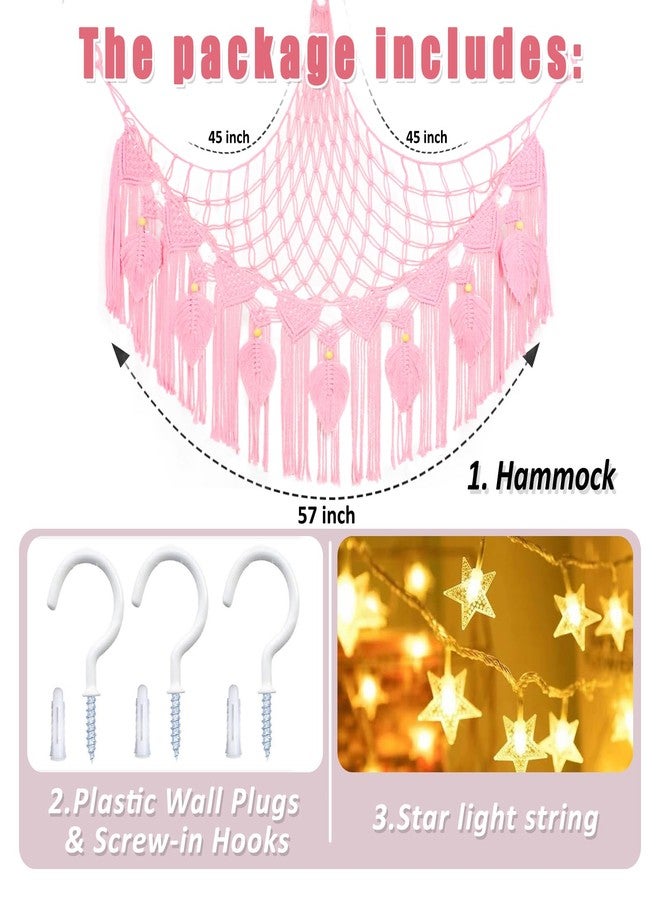 Dekafri Stuffed Animal Hammock Corner Plushie Net for Stuffed Animals Storage Wall-Mounted Net Toy Storage Organizer Kids Room Storage Organizer for Bedroom Macrame Stuffed Animals Toys Hammock (Pink, L) - Image 4