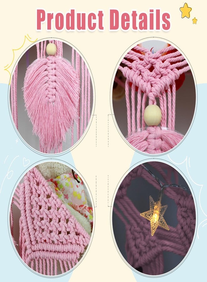Dekafri Stuffed Animal Hammock Corner Plushie Net for Stuffed Animals Storage Wall-Mounted Net Toy Storage Organizer Kids Room Storage Organizer for Bedroom Macrame Stuffed Animals Toys Hammock (Pink, L) - Image 5