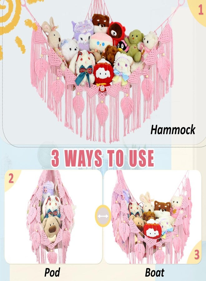 Dekafri Stuffed Animal Hammock Corner Plushie Net for Stuffed Animals Storage Wall-Mounted Net Toy Storage Organizer Kids Room Storage Organizer for Bedroom Macrame Stuffed Animals Toys Hammock (Pink, L) - Image 3