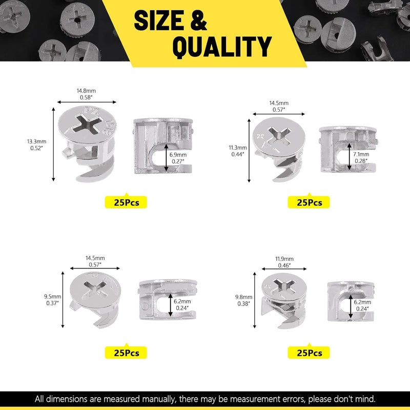 Mardatt 100 Pcs Furniture Connecting Cam Lock Assortment Kit - Heavy Duty Locking Cam Fitting Lock Nut Connectors - Image 2
