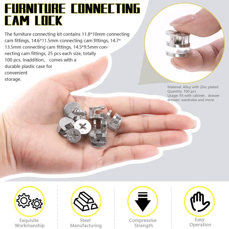 Mardatt 100 Pcs Furniture Connecting Cam Lock Assortment Kit - Heavy Duty Locking Cam Fitting Lock Nut Connectors - Image 5