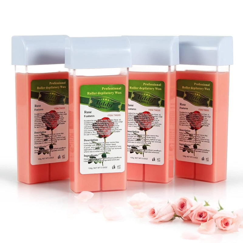 liddy Dance Rose Roll on Hair Removal Wax Refill Cartridges for Sensitive Skin Rolling Waxing Kit for Womens Body Legs Arms at Home  4 Pack 141 OZ 