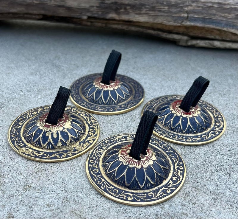 DharmaObjects Belly Dancing Floral Lotus Pro Finger Zills Cymbals Hand Crafted Solid Brass - Image 2