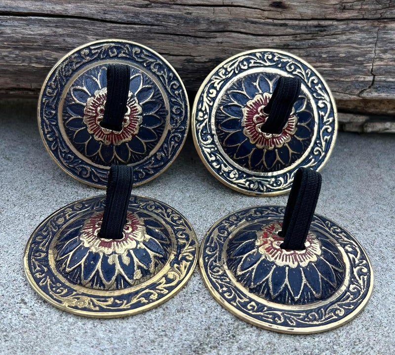 DharmaObjects Belly Dancing Floral Lotus Pro Finger Zills Cymbals Hand Crafted Solid Brass - Image 3