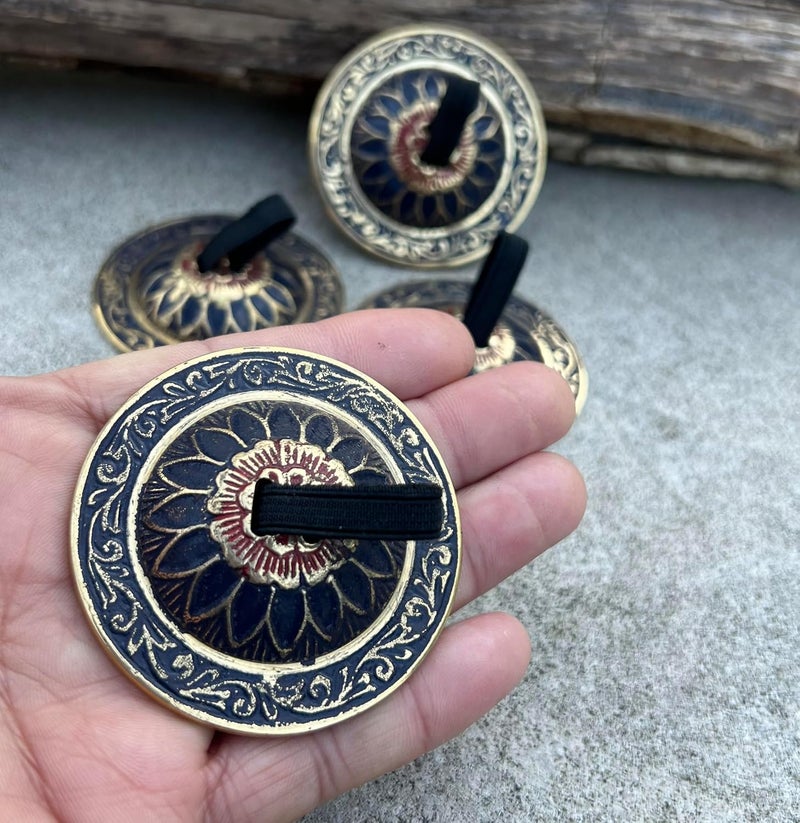 DharmaObjects Belly Dancing Floral Lotus Pro Finger Zills Cymbals Hand Crafted Solid Brass - Image 4