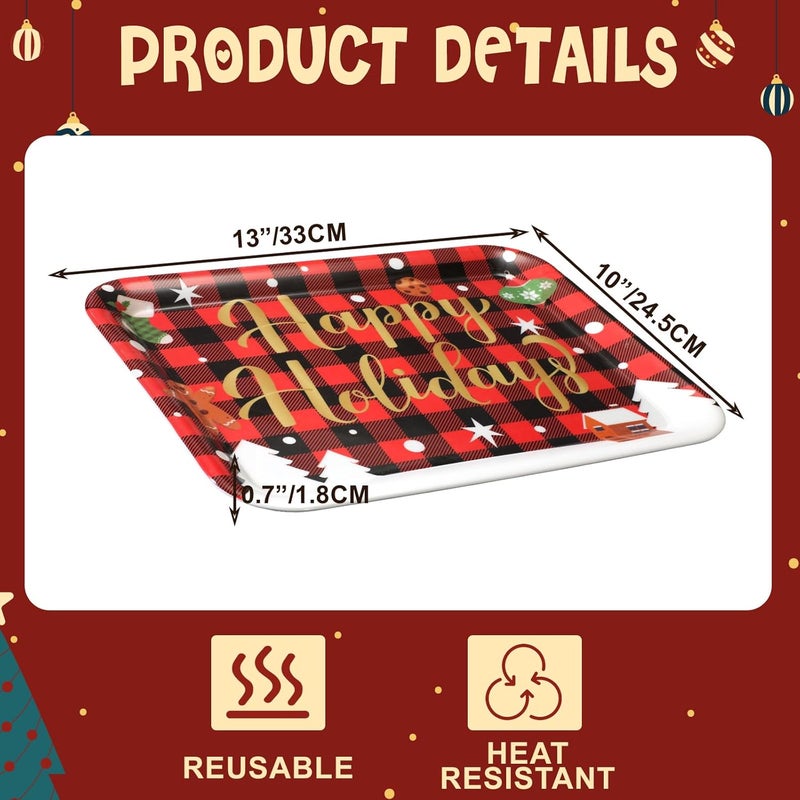 Zubebe 3 Pcs Christmas Serving Tray 13 x 10 Inch Reusable Merry Christmas Platter Red Black Green Christmas Plates Xmas Serving Dishes for Holiday Winter Party DecorationPlaid - Image 4