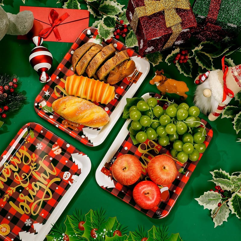 Zubebe 3 Pcs Christmas Serving Tray 13 x 10 Inch Reusable Merry Christmas Platter Red Black Green Christmas Plates Xmas Serving Dishes for Holiday Winter Party DecorationPlaid - Image 2