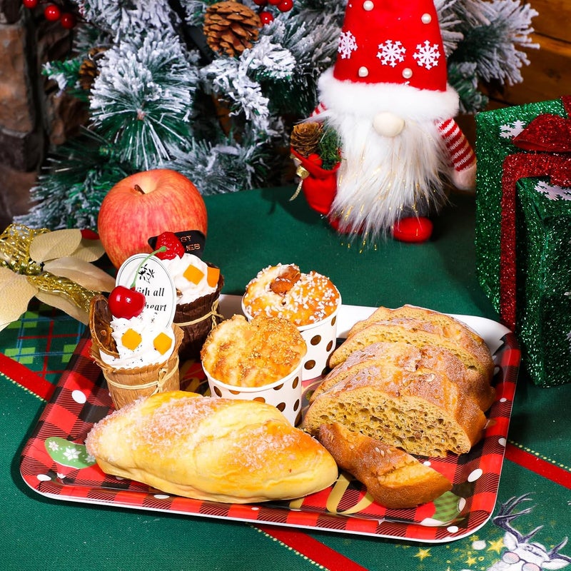Zubebe 3 Pcs Christmas Serving Tray 13 x 10 Inch Reusable Merry Christmas Platter Red Black Green Christmas Plates Xmas Serving Dishes for Holiday Winter Party DecorationPlaid - Image 5