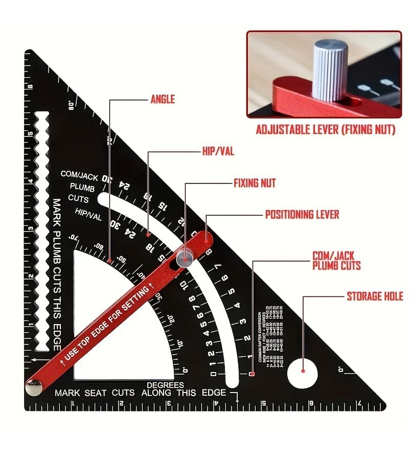 Adjustable 7 Inch Woodworking Triangle Ruler Speed Square Multi Angle Layout Measuring Tool for Carpentry Roofing Black - Image 3