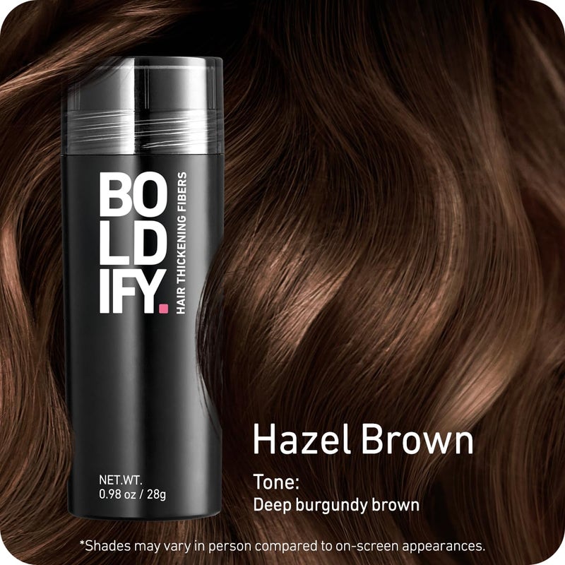 BOLDIFY Hair Fibers (28g) - Fill In Thinning and Fine Hair for an Instantly Fuller, Thicker Look - 14 Shades for Women & Men - Hazel Brown - Image 2