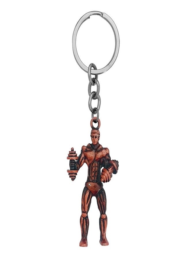 M Men Style Bodybuilder Dumbbell Men Fitness Strong Bodybuilding Keyring For Car Wallet Key Ring Sports Brown Zinc Metal Sport Keychain For Men And Women - Image 1