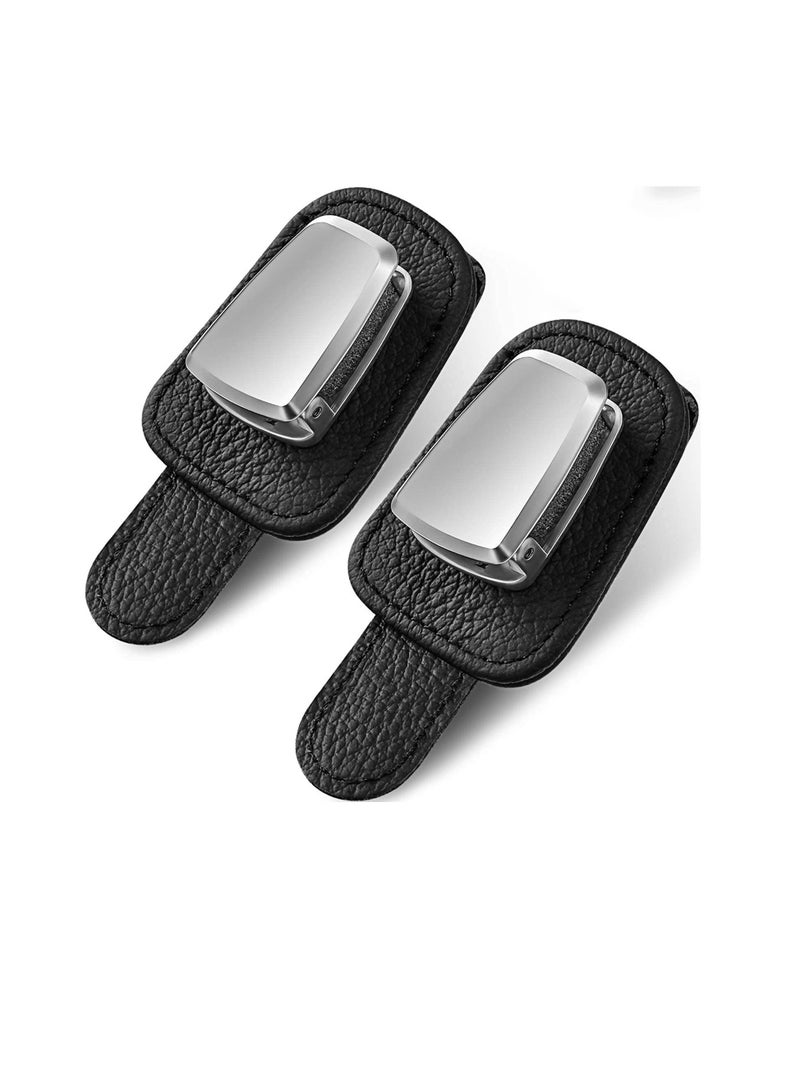 Y&D 2 Pieces Of Car Sun Visor Spectacle Frame, Sunglasses Holder Clip-On, Leather Glasses Hook And Ticket (Black)  - Image 1