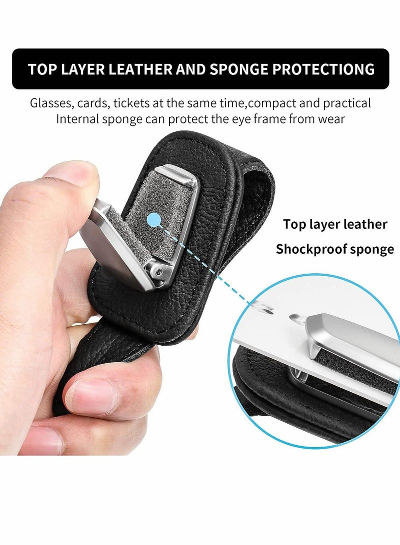 Y&D 2 Pieces Of Car Sun Visor Spectacle Frame, Sunglasses Holder Clip-On, Leather Glasses Hook And Ticket (Black)  - Image 3