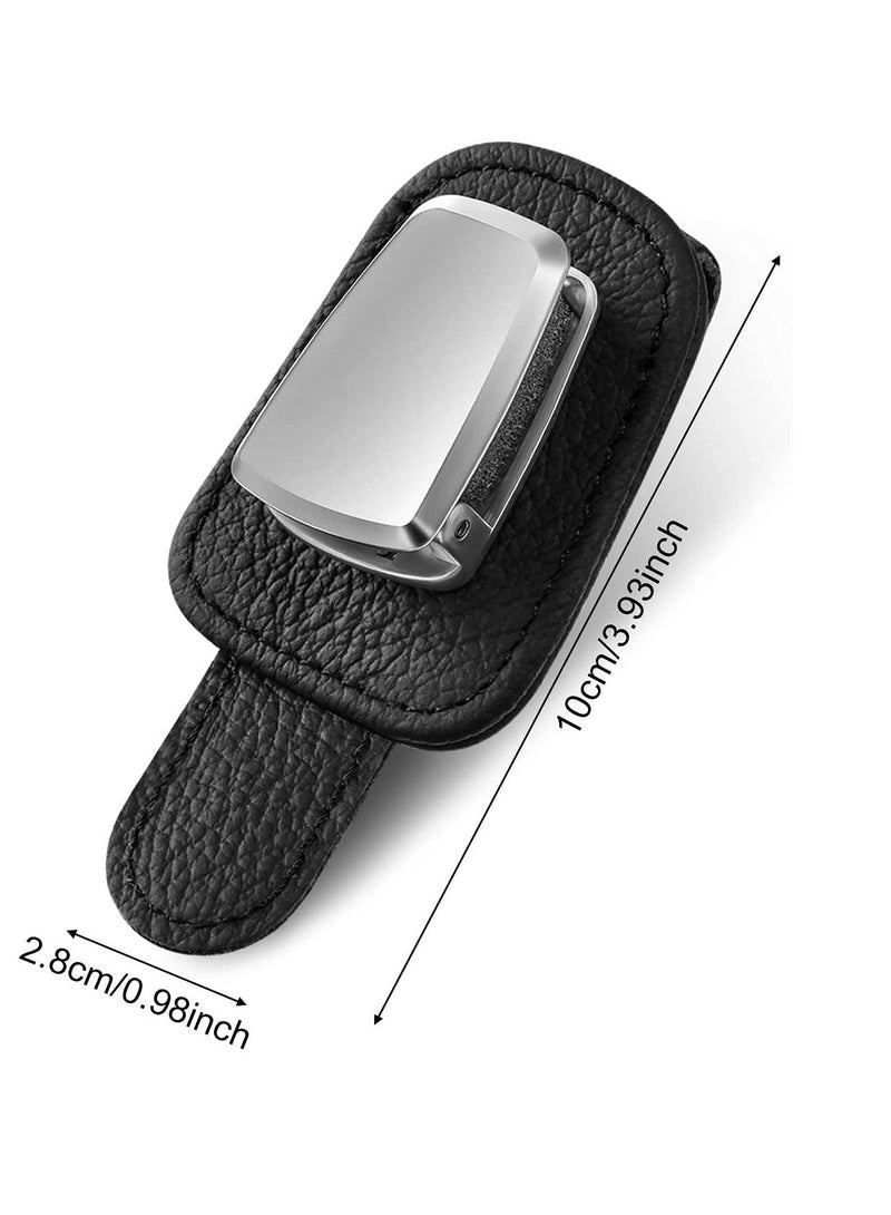 Y&D 2 Pieces Of Car Sun Visor Spectacle Frame, Sunglasses Holder Clip-On, Leather Glasses Hook And Ticket (Black)  - Image 2