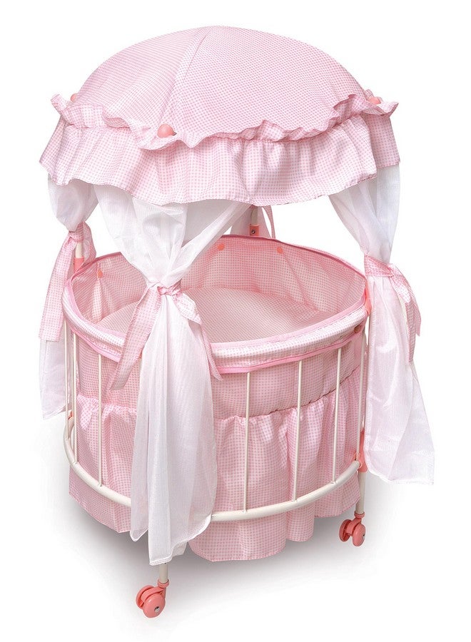 Badger Basket Toy Royal Pavilion Round Doll Bed With Canopy And Bedding For 18 Inch Dolls Pink/White - Image 1