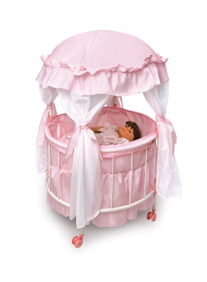 Badger Basket Toy Royal Pavilion Round Doll Bed With Canopy And Bedding For 18 Inch Dolls Pink/White - Image 3