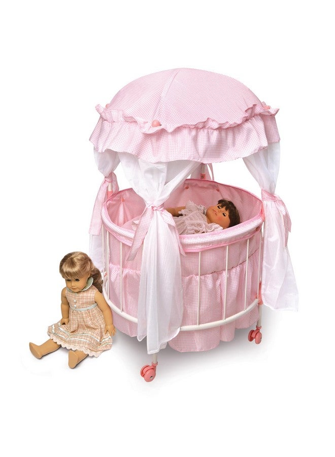 Badger Basket Toy Royal Pavilion Round Doll Bed With Canopy And Bedding For 18 Inch Dolls Pink/White - Image 5
