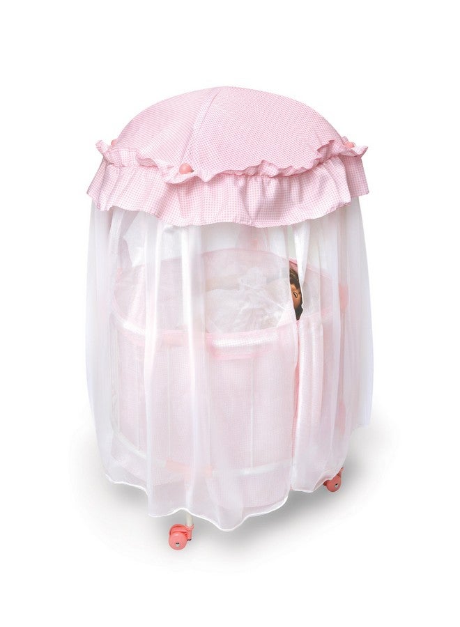 Badger Basket Toy Royal Pavilion Round Doll Bed With Canopy And Bedding For 18 Inch Dolls Pink/White - Image 4